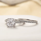 Silver-Tone Cushion Crystal Ring Set