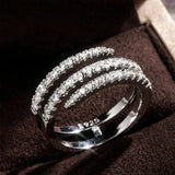 Silver-Tone Triple Wrap Crystal Ring