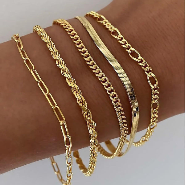 Gold-Tone Layered Chain Bracelet Set