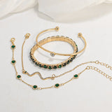 Gold-Tone Multi Bracelet Set with Green Crystal Accents