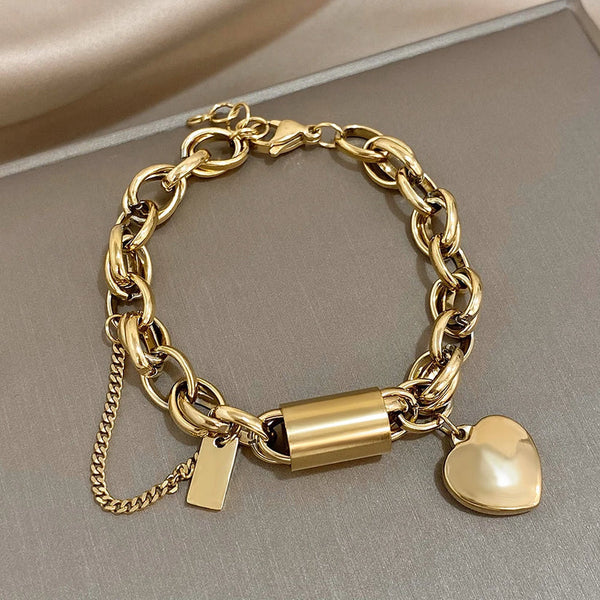 Silver-Tone Heart Charm Chain Bracelet