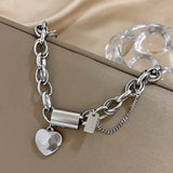 Silver-Tone Heart Charm Chain Bracelet