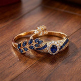 Gold-Tone Blue Crystal Ring Set