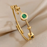 Gold-Tone Green Stone Charm Bangle
