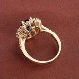 Silver-Tone Blue Pear Crystal Halo Ring