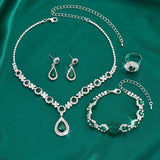 Silver-Tone Green Crystal Jewellery Set