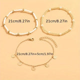 Gold-Tone Layered Beaded Anklet