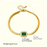 Gold-Tone Green Crystal Chain Bracelet