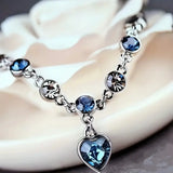 Silver-Tone Blue Crystal Heart Charm Bracelet