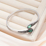 Silver-Tone Green Stone Open Cuff Bracelet
