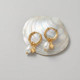 Gold Hoop Earrings with Star & Pearl Charm