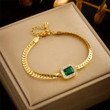 Gold-Tone Green Crystal Chain Bracelet