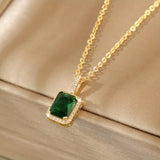Gold-Tone Green Crystal Pendant Necklace