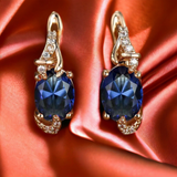 Gold-Tone Blue Crystal Drop Earrings