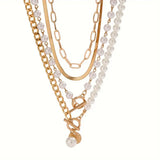 Gold-Tone Layered Pearl Chain Necklace Set