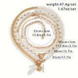 Gold-Tone Layered Pearl Chain Necklace Set