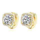 Silver-Tone Halo Crystal Huggie Earrings